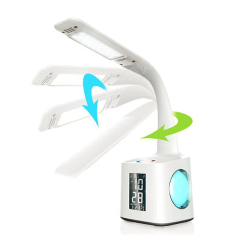 Plug EU Led Eye Protect Dimmable Desk Lamp Foldable Reading Table Light Rgb Press Control Calendar Alarm Clock Temper | Освещение
