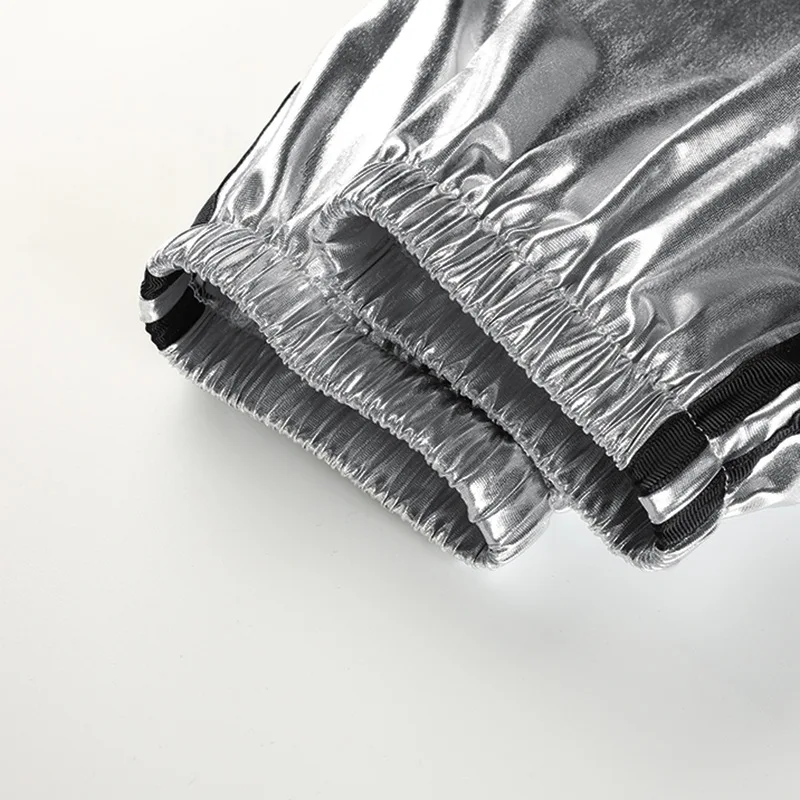 Spring Autumn Fashion New Silver Hip Hop Pants Women Joggers Sweatpants Women's Leather Side Stripe Long Running Sports Pants