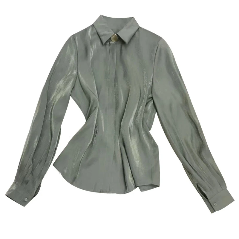 Женская атласная блузка TWOTWINSTYLE весенне осенняя с длинными рукавами и пуговицами
