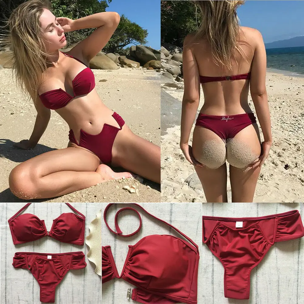 Новинка 2021 Женский комплект бикини купальники пуш-ап мягкий Bandeaukini бронзовый