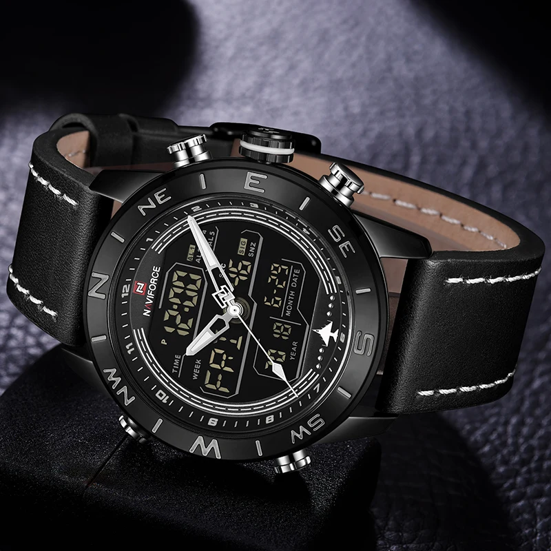 NAVIFORCE 9144 модные золотые мужские спортивные часы светодиодные аналоговые