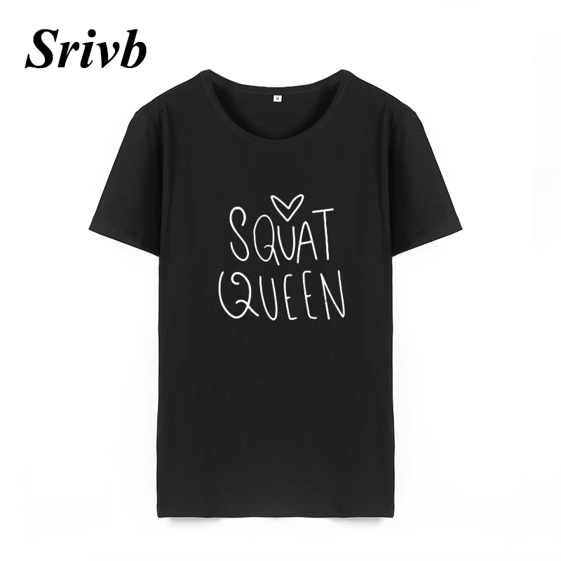 Srivb Squat Queen 2018 летние женские Топы Kawaii черно-белая хлопковая футболка с коротким