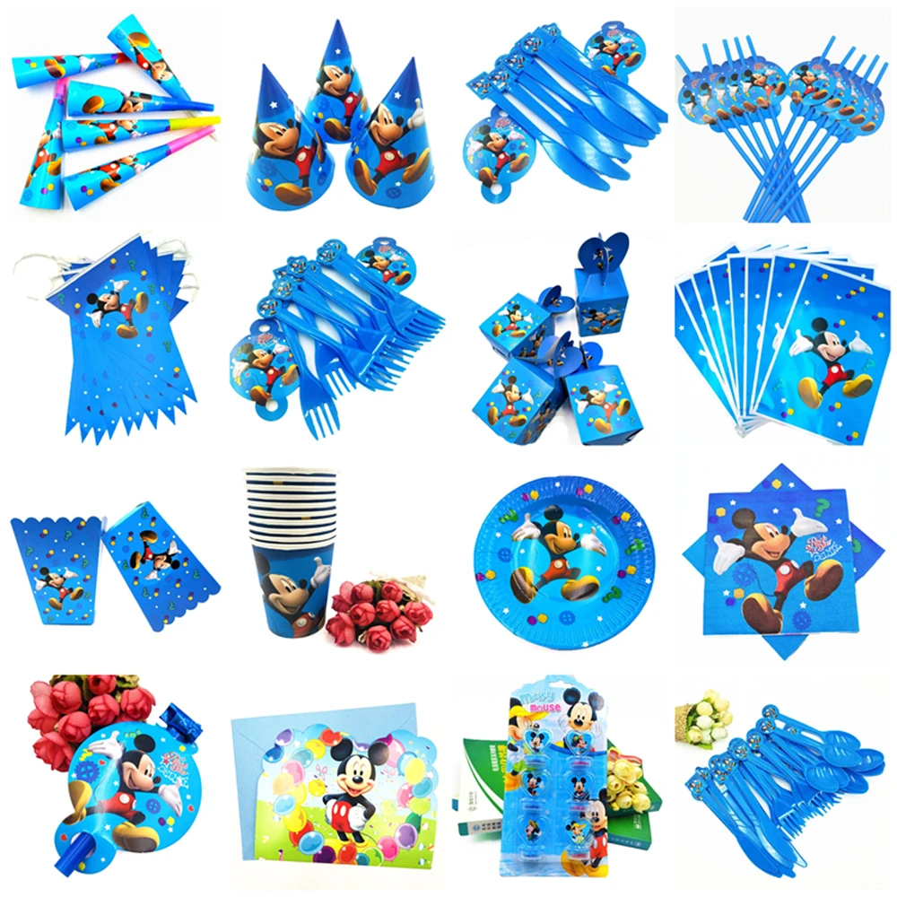Mickey Mouse theme kids happy birthday party decoration plate cup straw napkins loot bags disposable tableware supplie | Дом и сад