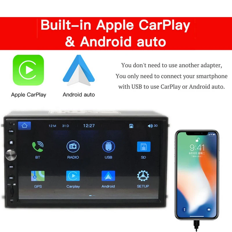 7 'ƈ DIN Автомобильный Радио стерео для Apple Carplay и Android MP5 GPS Navi авторадио зеркало