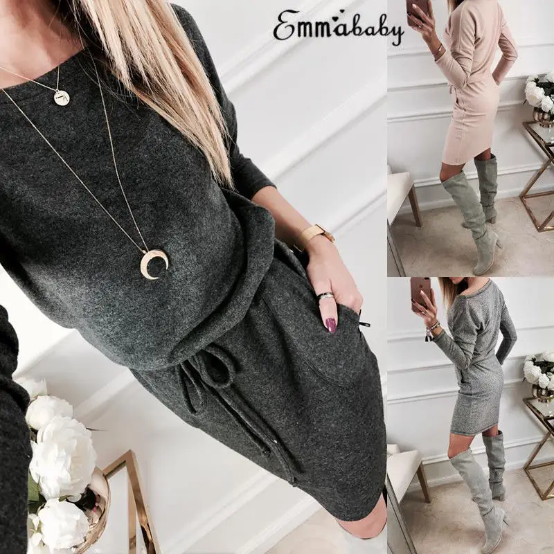 Women Sexy Autumn Winter Long Sleeve Bandage Dress Jumper Tops Slim Party Bodycon Mini New Fashion | Женская одежда