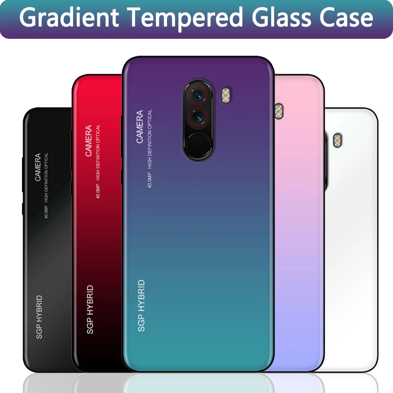 Градиентный чехол из закаленного стекла для телефона xiaomi Pocophone f1 мягкие чехлы с