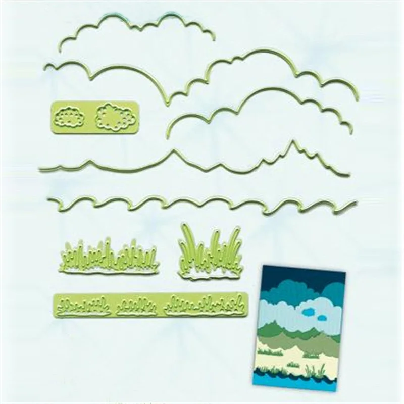 Трафареты для скрапбукинга Swovo Grass & Cloud edge Металлические Стальные режущие штампы