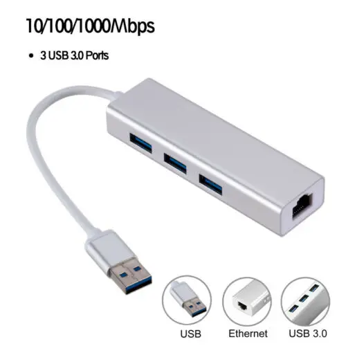 Концентратор USB 3 0 с портами и адаптером RJ45 Gigabit Ethernet 1000 Мбит/с для ПК MAC |