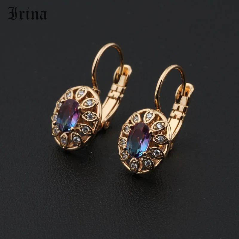 Роскошные женские серьги подвески с кубическим цирконием 2 цвета золотого