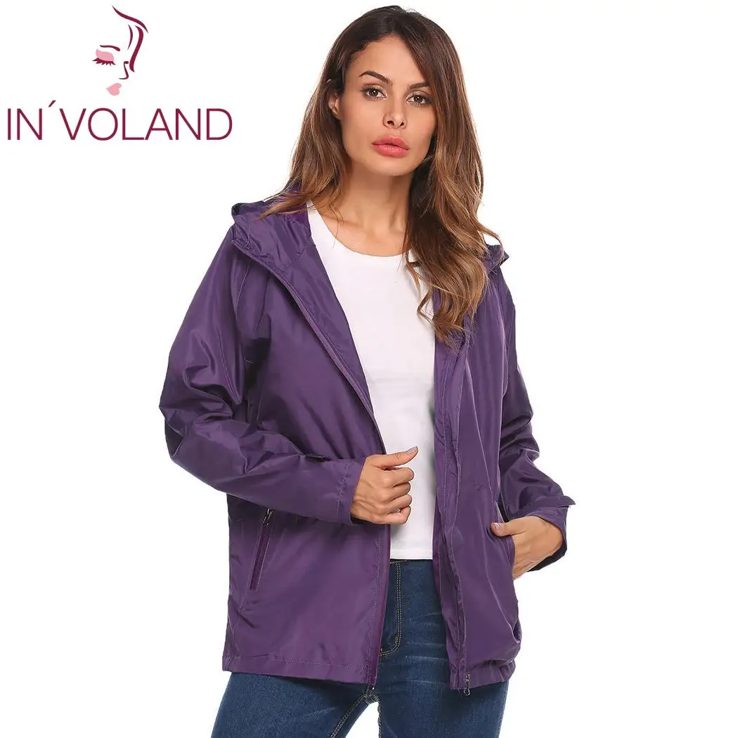 New Women Waterproof Breathable Long Sleeve Solid Coat Rain Jacket Autumn Winter Pockets Zip Zipper Closure Hooded | Женская одежда