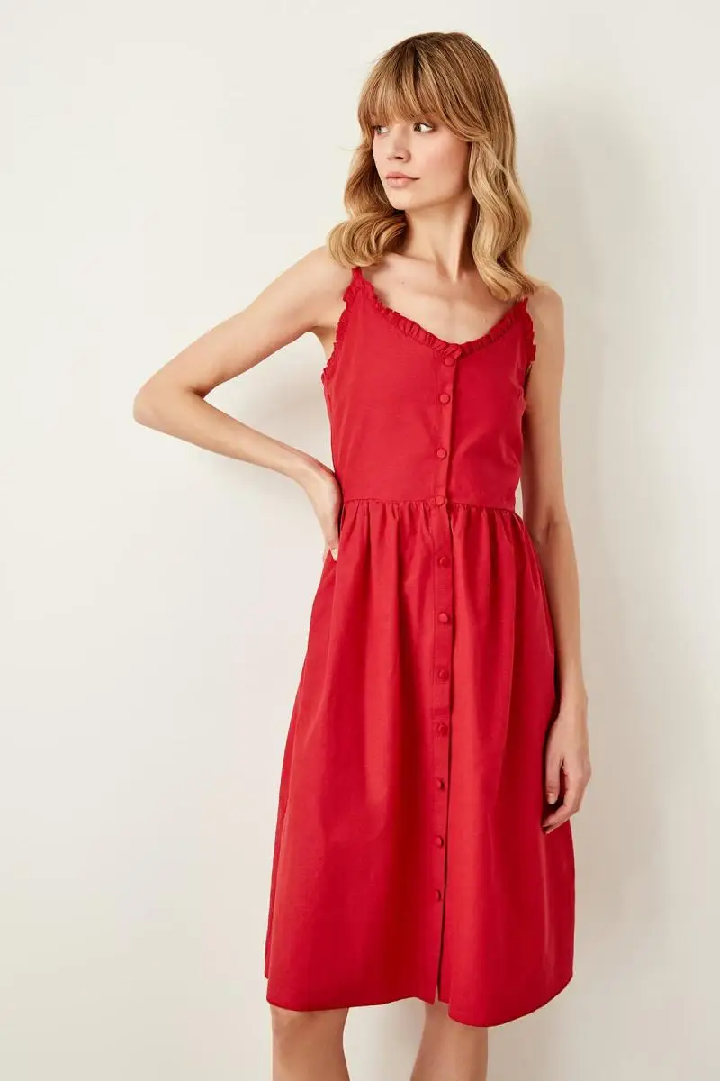 Trendyol красное платье с пуговицами TWOSS19OD0019 | Женская одежда