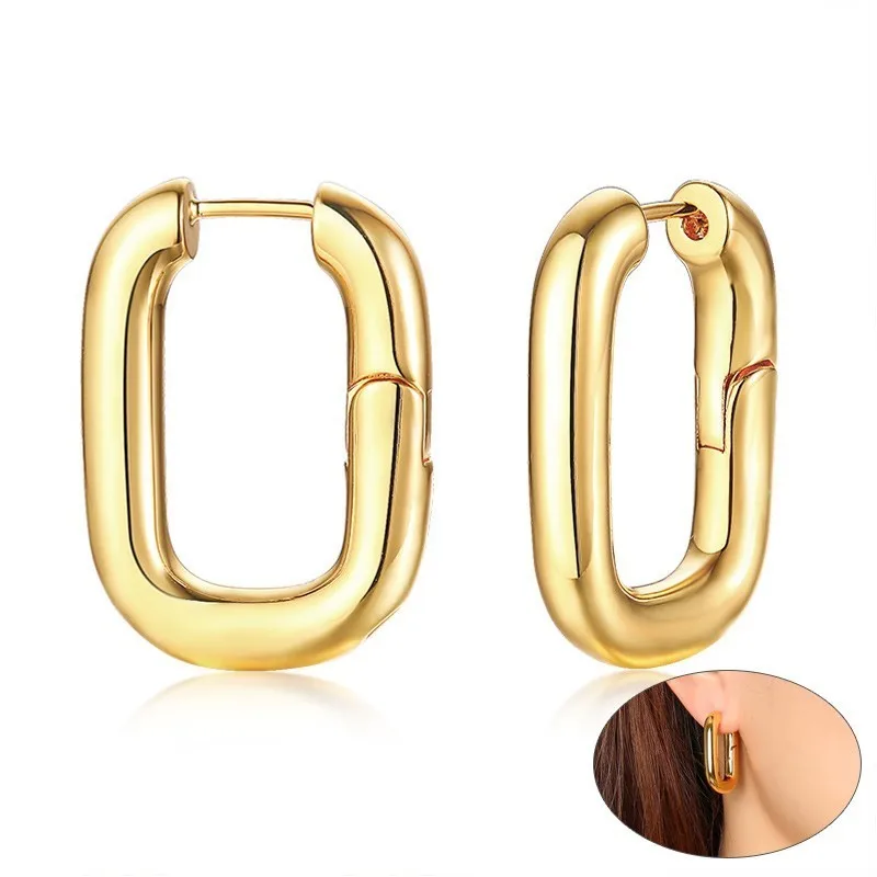 

Unique Clip Shaped Earrings for Women Party Jewelry Gold Color Brass High Polished Hoop Earring Gifts for Her