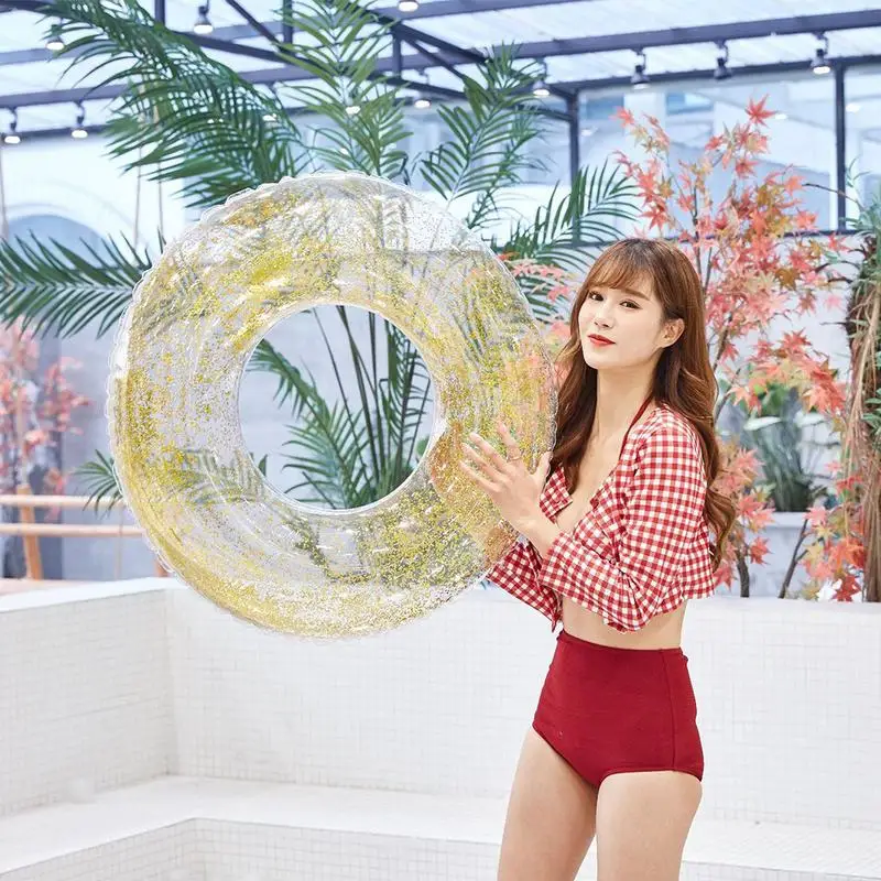 

Sequin Pool Float Inflatable Swimming Pool Swim Ring 70cm 80cm 90cm 100cm Gold Silver Color Adult Swimming Pool Water Sport Toys