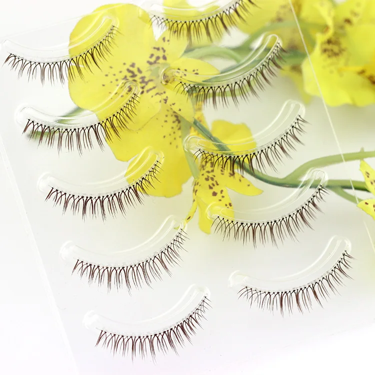 LASGOOS 5Pairs/Lot Brown Natural Short Thin 3-4mm False Eyelashes Lash Line Lashes Strips for School Daily Use W-5 | Красота и
