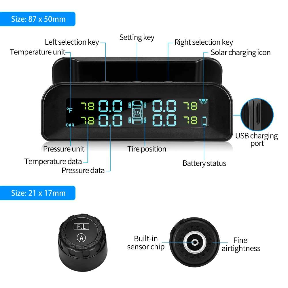 AutoLover C260 система контроля давления в шинах Солнечная TPMS универсальный монитор