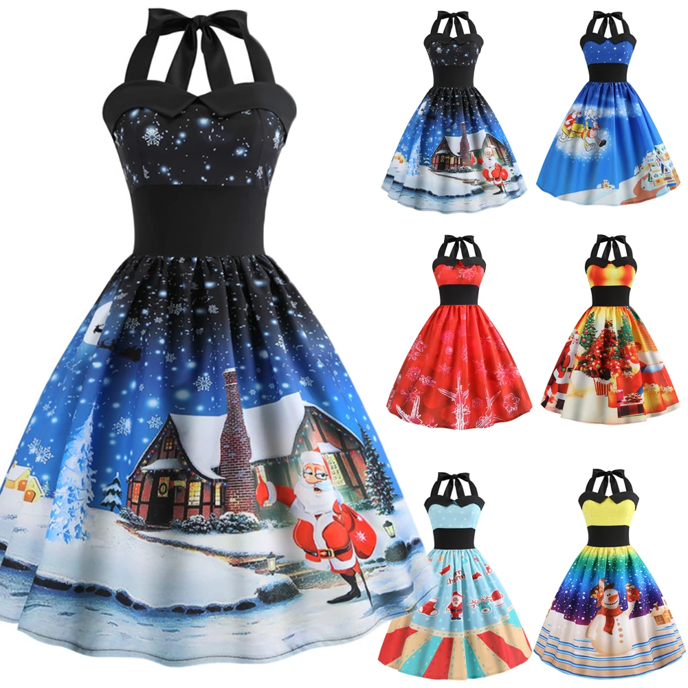 Christmas Dress Casual Tree Snowman Women Robe 50S 60S Rockabilly Swing Pinup Vestido Patchwork Elegant Party | Женская одежда