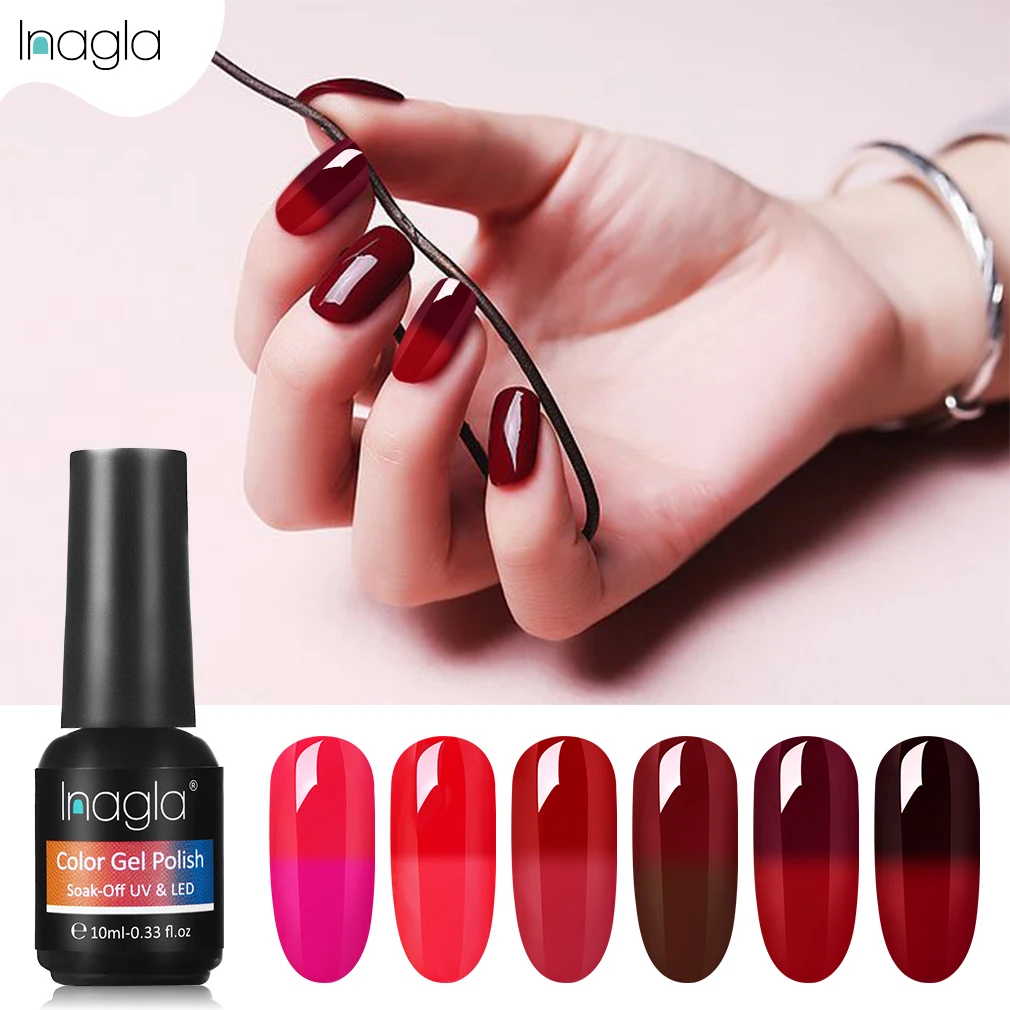 

Inagla Wine Red Color Changing Gel Nail Polish Glitter Temperature 10ml Nail Art Soak Off UV LED Gel Varnish Nail Art Lacquer