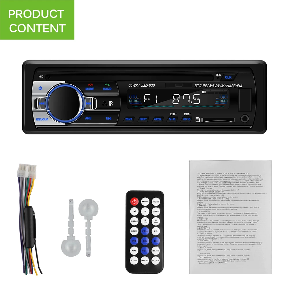 Автомагнитола 12 В Bluetooth 1 Din FM Aux SD USB MP3 MMC WMA|Автомобильные радиоприемники| |