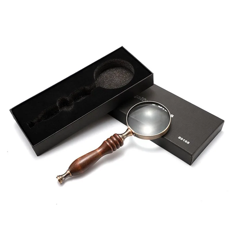 

Gift Box Packaging 10X High Quality Wooden Handle Handheld Magnifier Reading Map Newspaper Magnifying Tool Glass Jewelry Loupe