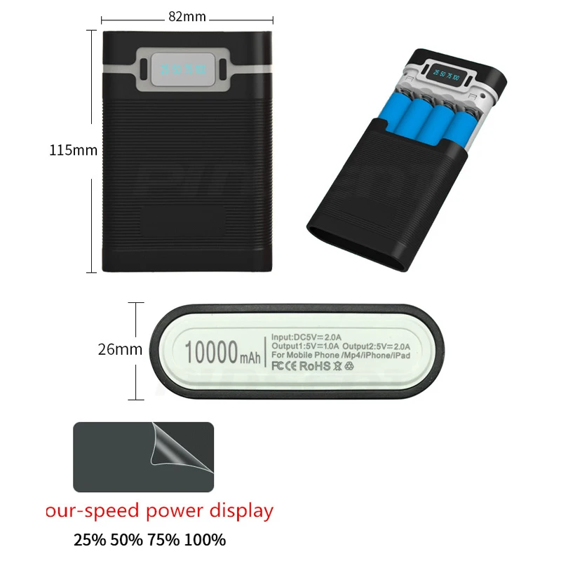 Dual USB Anti-reverse Portable DIY Box 4x18650 Display Battery 5V 2A Power Bank Case With LED Flashlight Batteries not included |