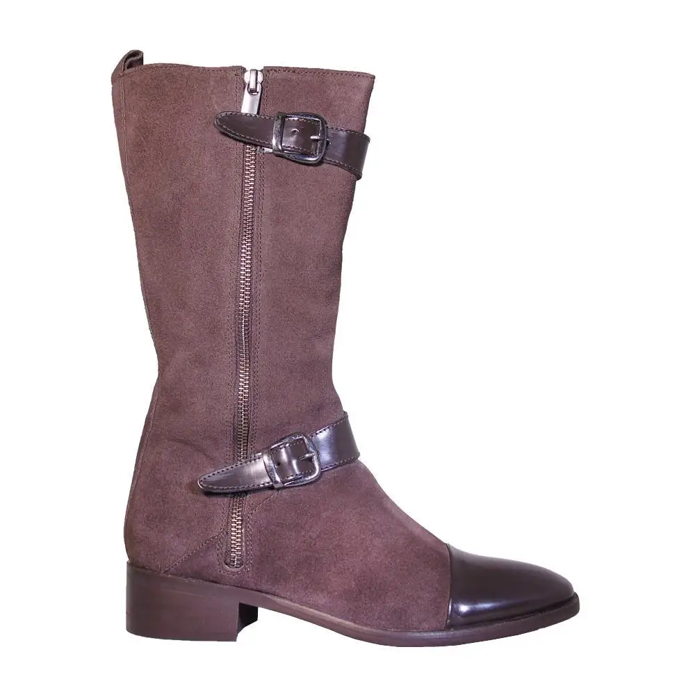 VULCASA-WOMAN-SKIN-BOOTS-AS кожаные ботинки A426223 COMBI из спилка с цветочным узором коричневого