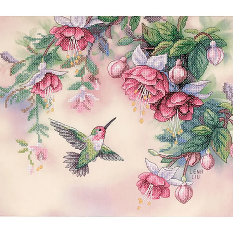 Размеры Hummingbird &amp Fuchsias штампованный набор крестиков-14 дюймов X 12 | Канцтовары для