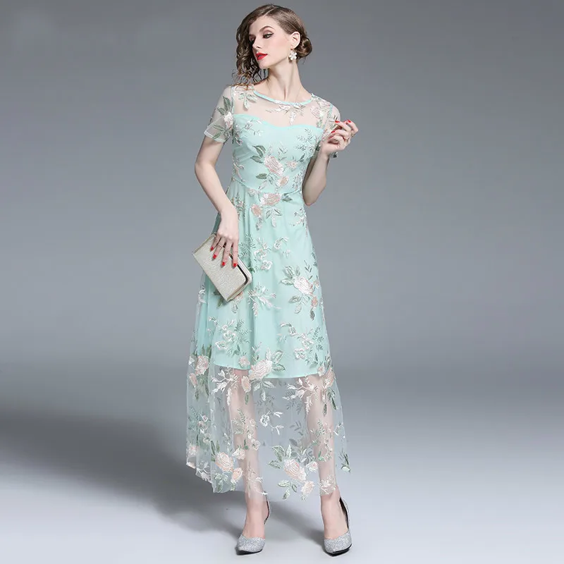 Дизайнерская обувь для подиума Для женщин 2019 летнее платье Макси кружевная