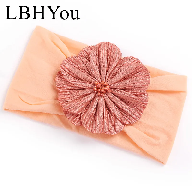 

1pc Flowers Nylon Headbands,Handmade Fabric Floral Wide Turban Headwraps For Girls,Newborn Kids Elastic Stretchy Nylon Head Band