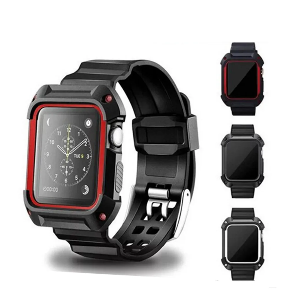 LEONIDAS Sport watch case+strap for apple band 42mm 38mm wrist bracelet Rubber watchband+Protective Cover iwatch Serie | Наручные часы