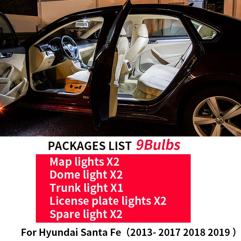 9X Φ автомобильное интерьерное оформление для 2013 2017 2018 2019 Hyundai Santa Fe светодиодное