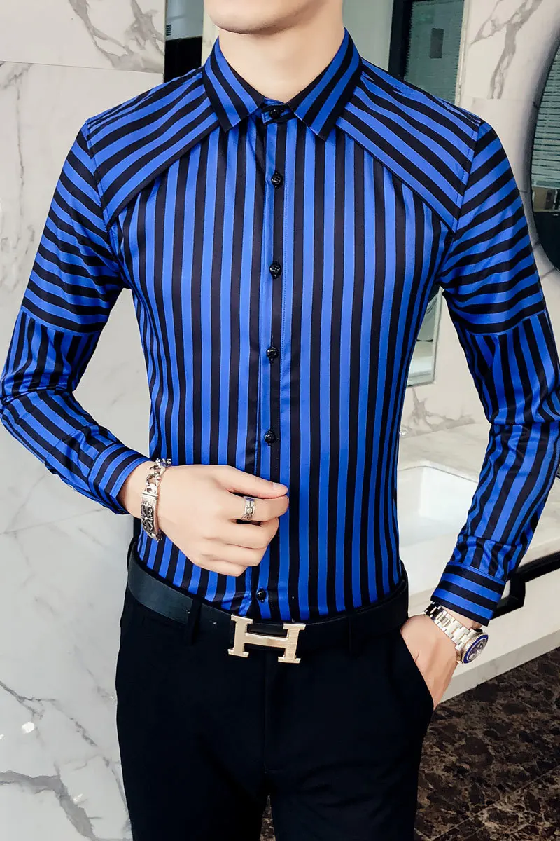 Новая модная британская полосатая Мужская рубашка с длинными рукавами Camisa Masculina