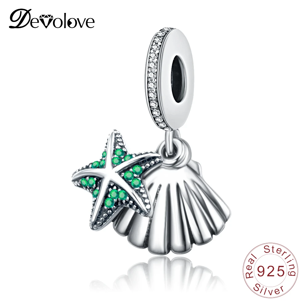 Devolove 925 стерлингового серебра Морская звезда оболочки кулон Бусины fit Pandora
