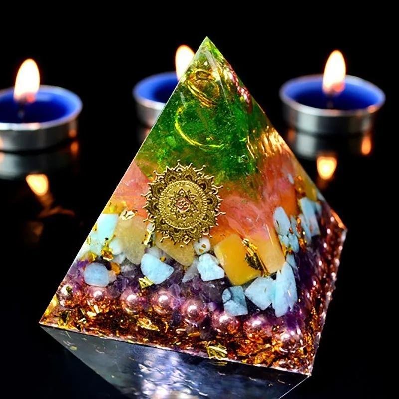 Orgonite Ariel Aura Crystal Pyramid Anahata Chakra Transparent Pyramid Jewelry Resin Decorative Craft Jewelry