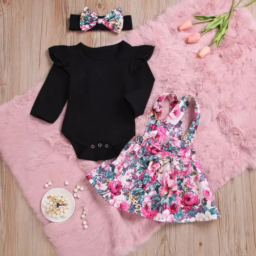 Fashion Newborn Infant Baby Girls Autumn Romper Long Sleeve Cotton Playsuit Tops+Flower Skirt Set Dress Clothes | Мать и ребенок