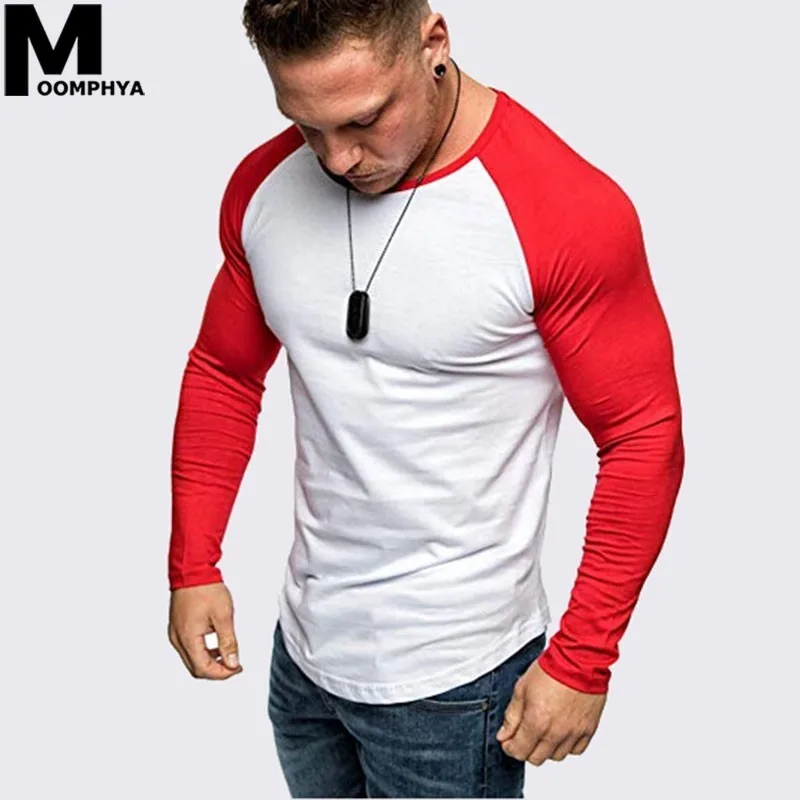 Мужская футболка с длинным рукавом Moomphya черная облегающая составного кроя и