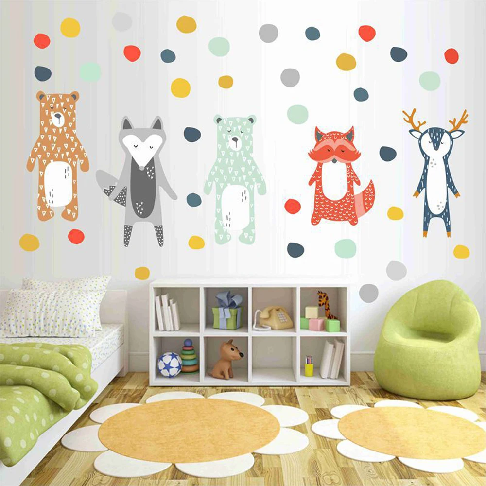 

Nordic Style Cartoon Giraffe Bear Fox DIY Wall Sticker Kids Rooms Decoration Forest Animals Art Decal Kindergarten Wall Decor 7