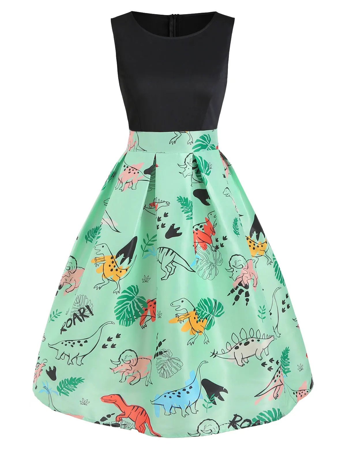 Винтажное женское платье-трапеция Wipalo без рукавов с принтом динозавра летнее