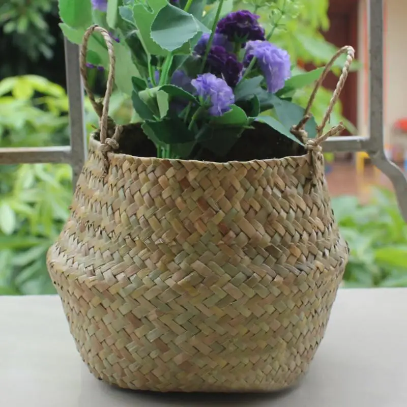 Natural Seaweed Woven Handheld Toy Storage Basket Lacework Nordic Style Plant Flower Pots Hand-Knotted Foldable 2019 | Дом и сад