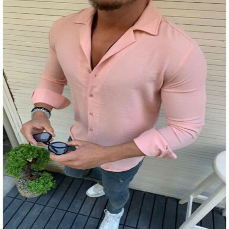 

2019 Hot Sale New Fashion Men Summer Long Sleeve Linen Cotton Shirt Casual Soft Tops Button-Down Shirts