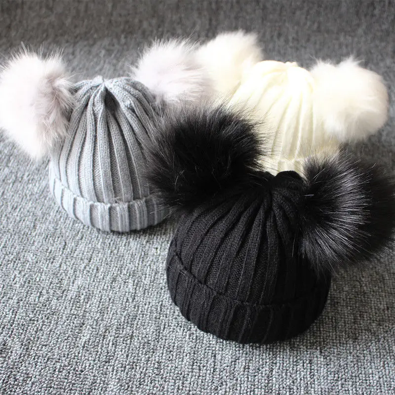 Toddler Kids Girl Boy Warm Winter Knit Beanie Hat Crochet Ball Bobble Cap for 1-3Y | Детская одежда и обувь