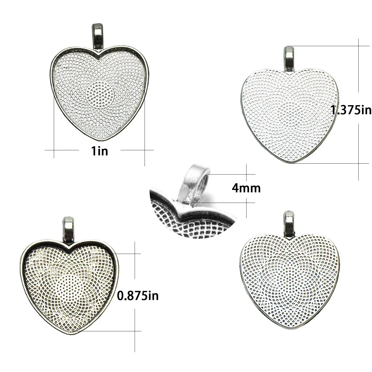 30 Counts Heart Bezels Silver-color Pendant Trays With Glass Cabochon Dome Tiles For Jewelry Making 60 | Украшения и аксессуары