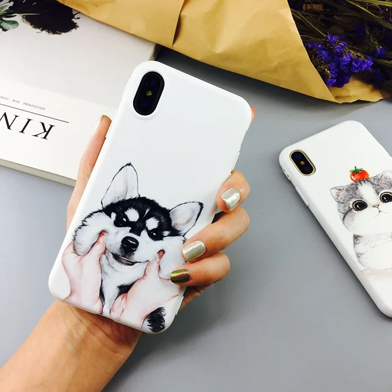YiKELO милый мультфильм Кот Собака Хаски чехол для iPhone XS XR MAX X 6 6s 7 8 Plus мягкие ТПУ