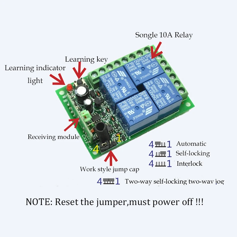 Беспроводной Радиочастотный выключатель света 12 В постоянного тока 10 А 4