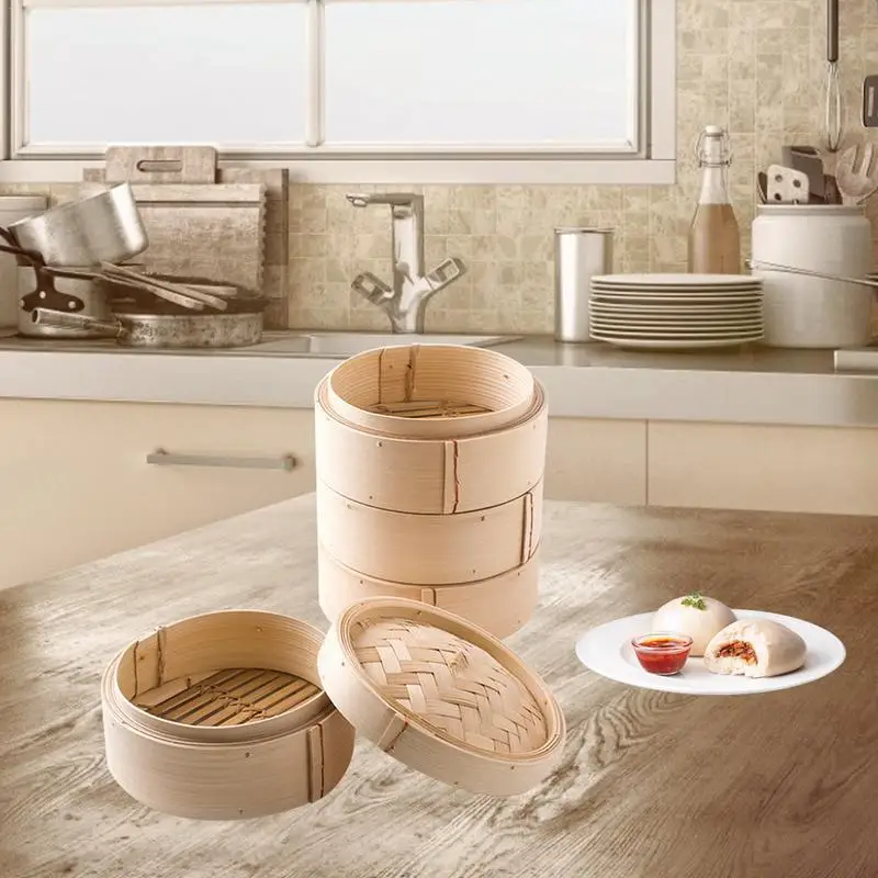 Cooking Bamboo Steamer One Cage and Cover Fish Rice Vegetable Snack Basket Set Cookware Kitchen Tools S/M/L Size | Дом и сад