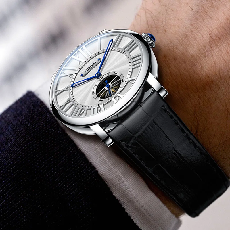 Часы LOBINNI Мужские механические роскошные брендовые с сапфировым стеклом