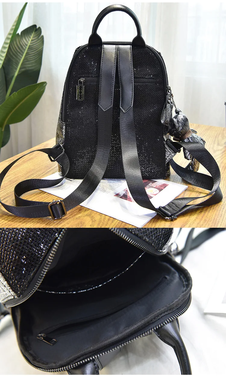 Модный Блестящий рюкзак для женщин с медведем Черный Маленький милый Mochila Feminina