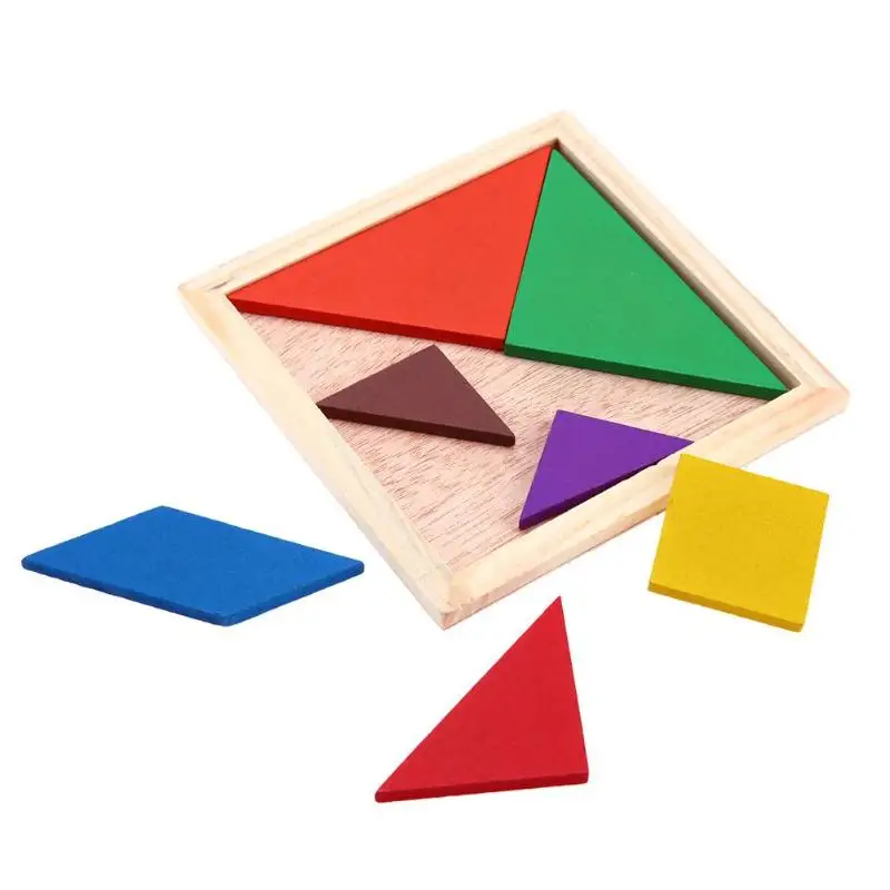 Деревянная головоломка Tangram 7 шт. цветная квадратная IQ интеллектуальные