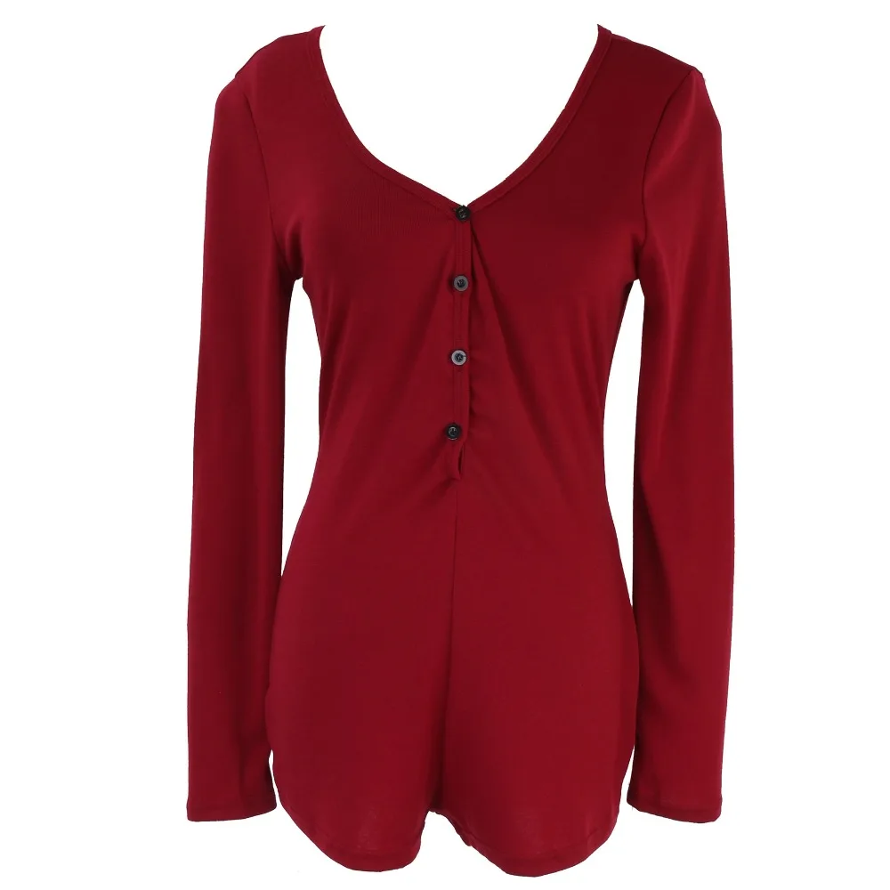 Женский сексуальный хлопковый боди с v образным вырезом и длинным рукавом