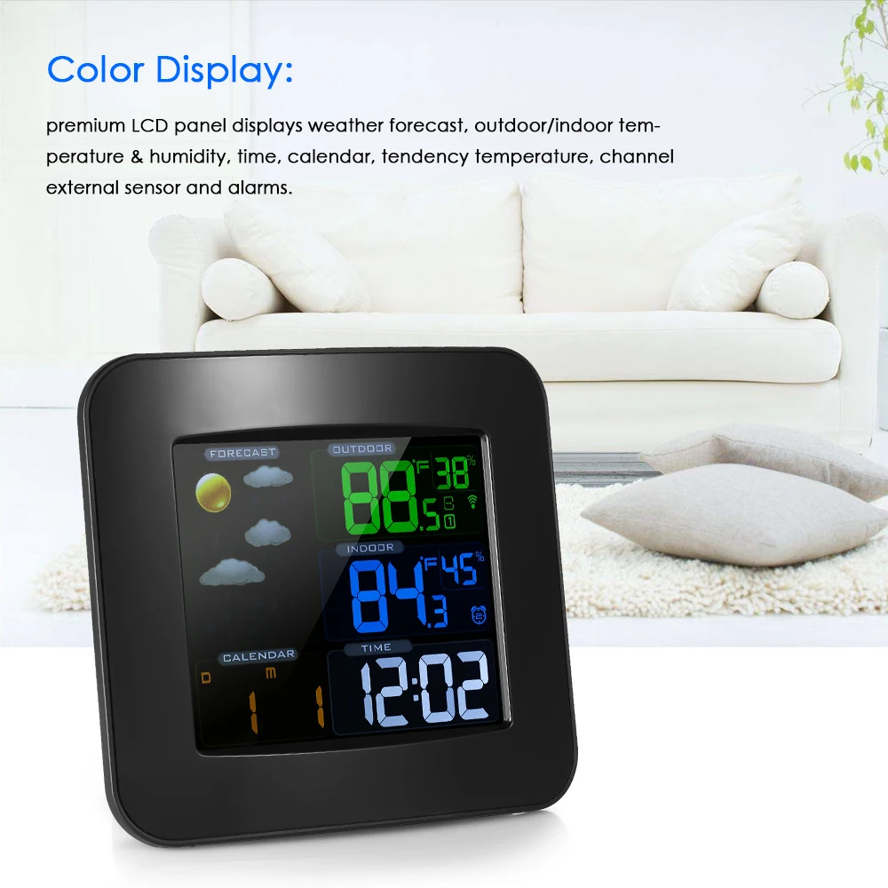 Multifunctional Wireless Color Weather Station Clock Thermometer Hygrometer Barometer Time Calendar Display Double Alarm | Дом и сад