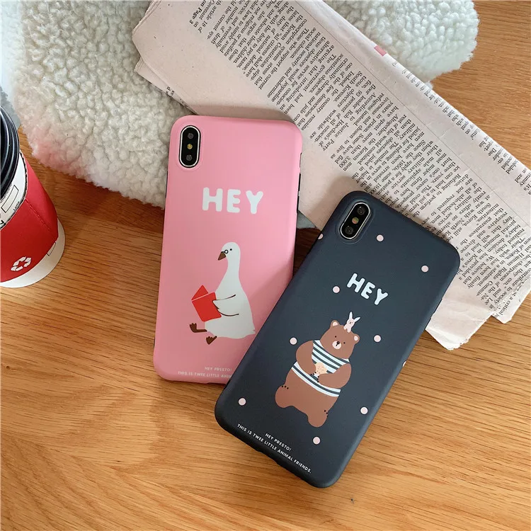 Ретро Cartton Bear Wave Point Phone Чехол для iPhone 7 Puls 6 S 8 X XS Max XR милый розовый утка Мягкий